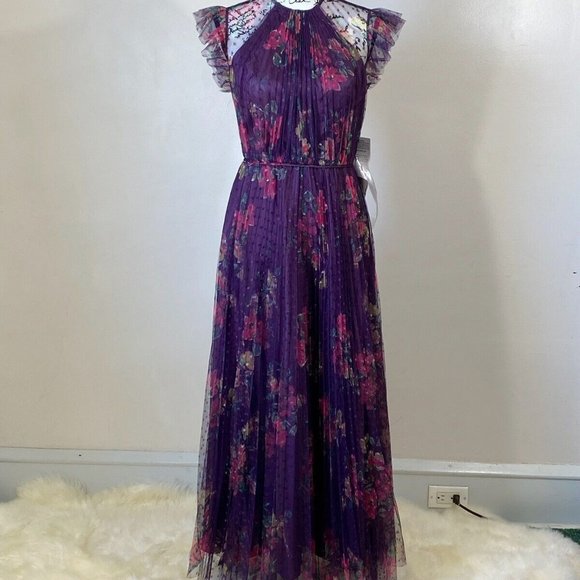 NEW MAC DUGGAL FLORAL RUFFLE FIT & FALE TULLE MIDI DRESS - Picture 5 of 9